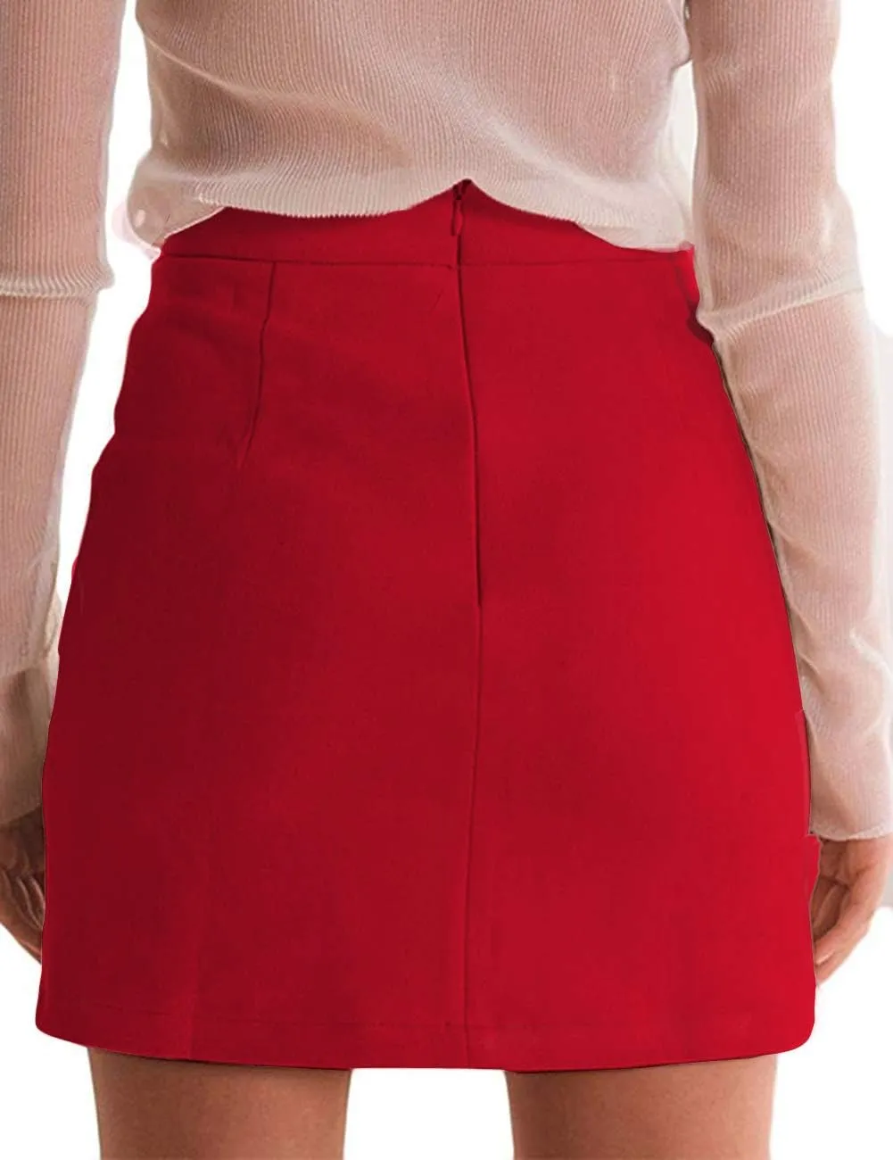 Women's Faux Suede High Waist Button A-Line Mini Pencil Skirt