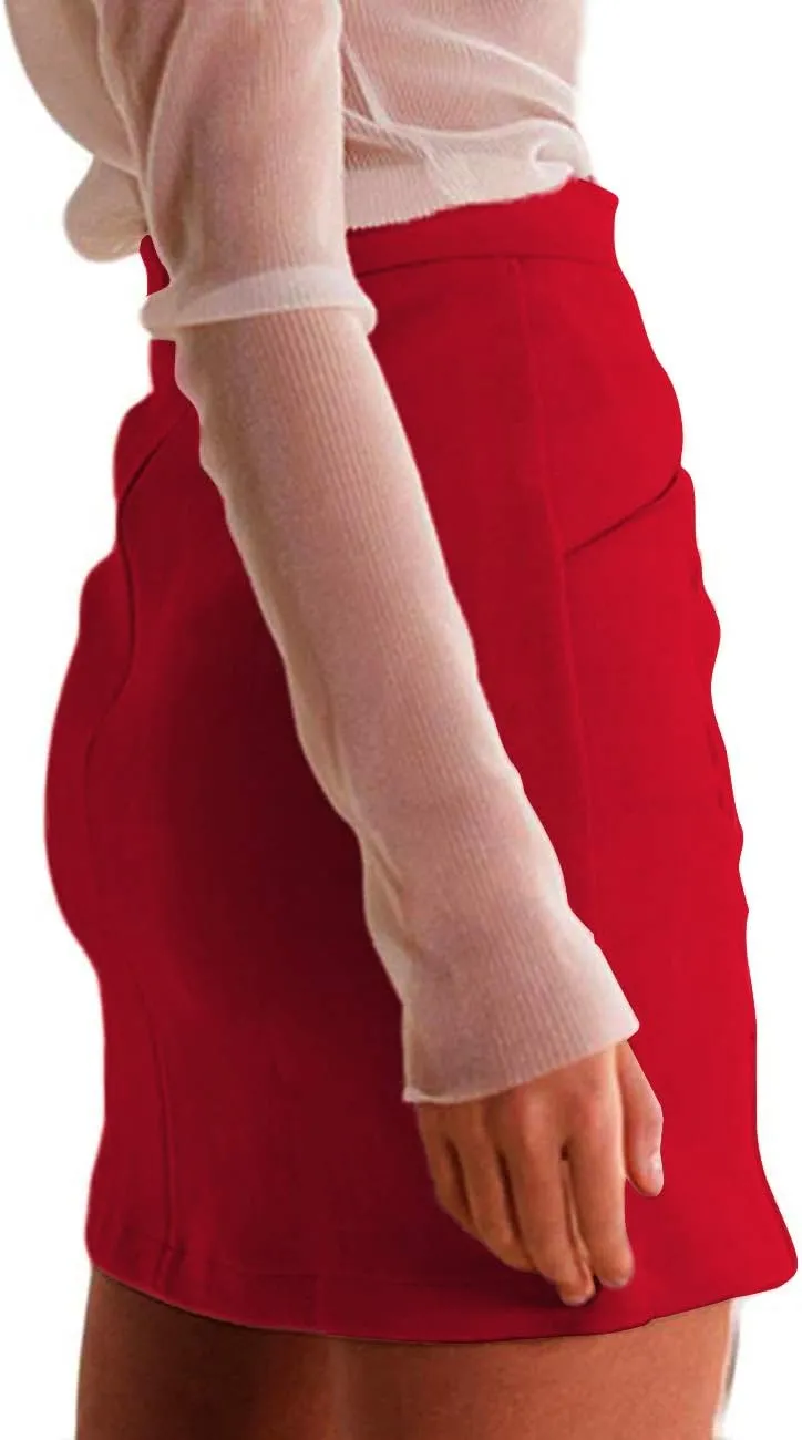 Women's Faux Suede High Waist Button A-Line Mini Pencil Skirt