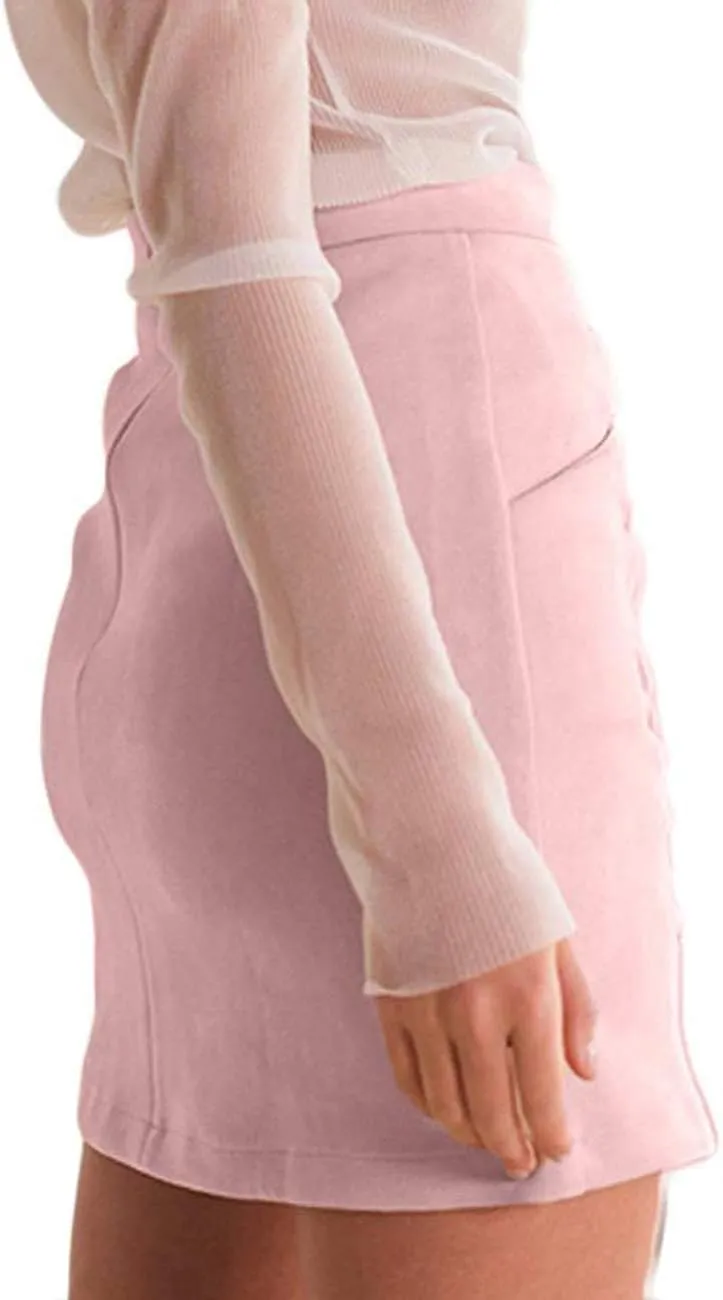 Women's Faux Suede High Waist Button A-Line Mini Pencil Skirt