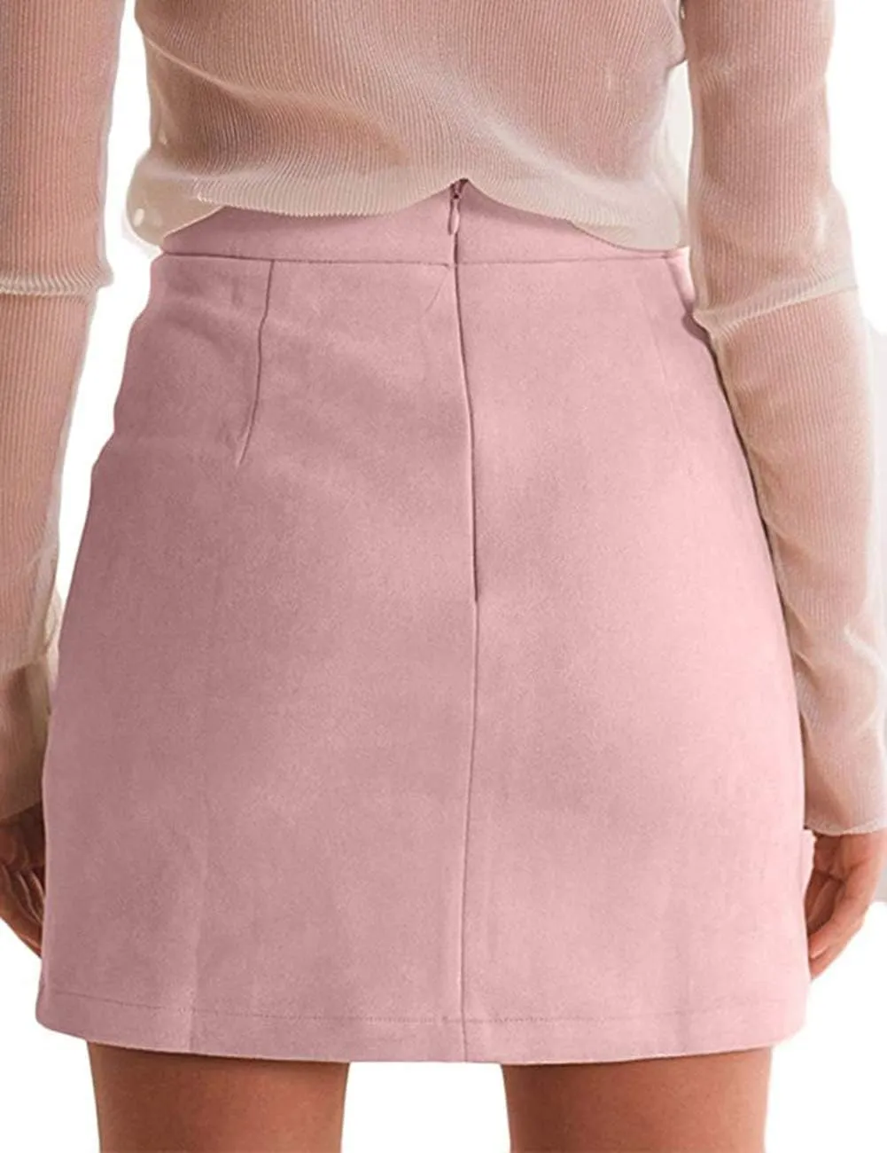 Women's Faux Suede High Waist Button A-Line Mini Pencil Skirt