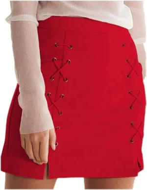 Women's Faux Suede High Waist Button A-Line Mini Pencil Skirt